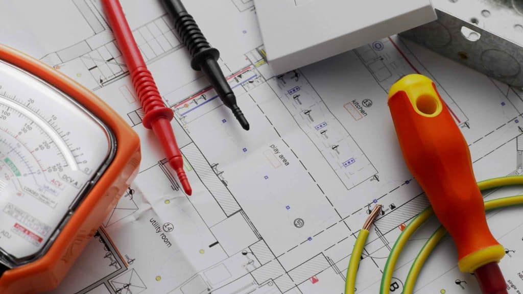 electricians tools and blueprint