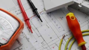 electricians tools and blueprint